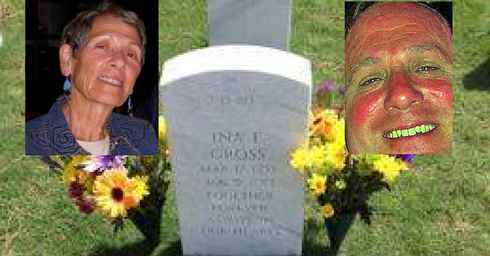 אינה ותומס גרוס, על רקע קברה של האם | צילום: "ina gross justice project"